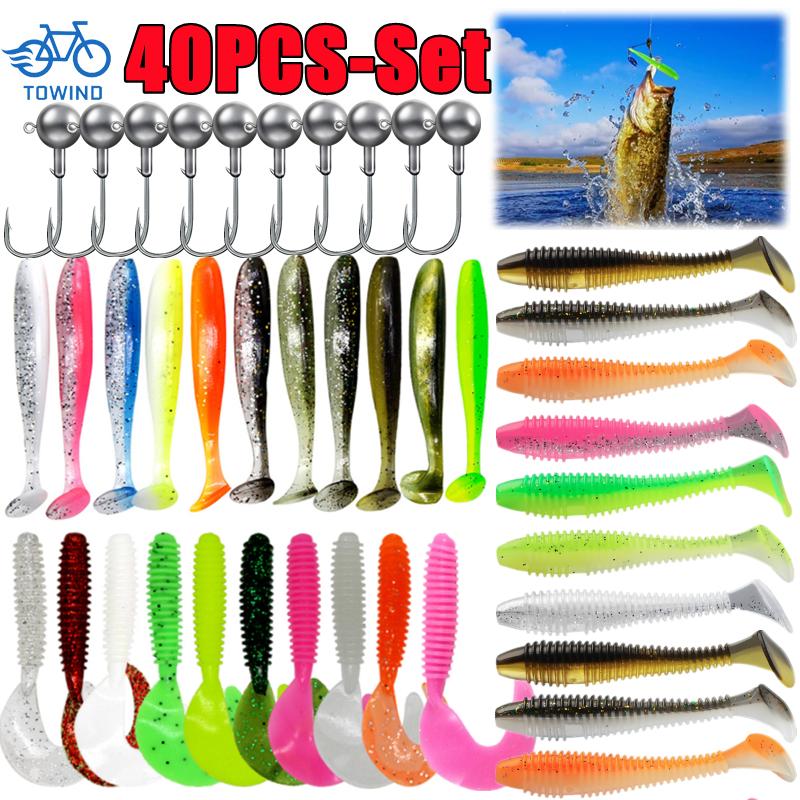 Fishing Lure Soft Plastic - 40/20/15PCS Soft Fishing Lures Kit Silicone